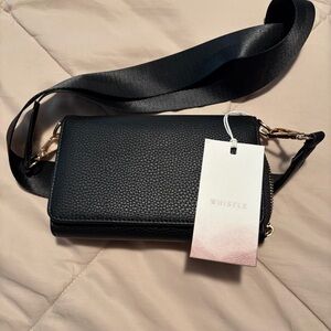 NWT Whistle Crossbody wallet, black with gold accents adjustable/removable strap
